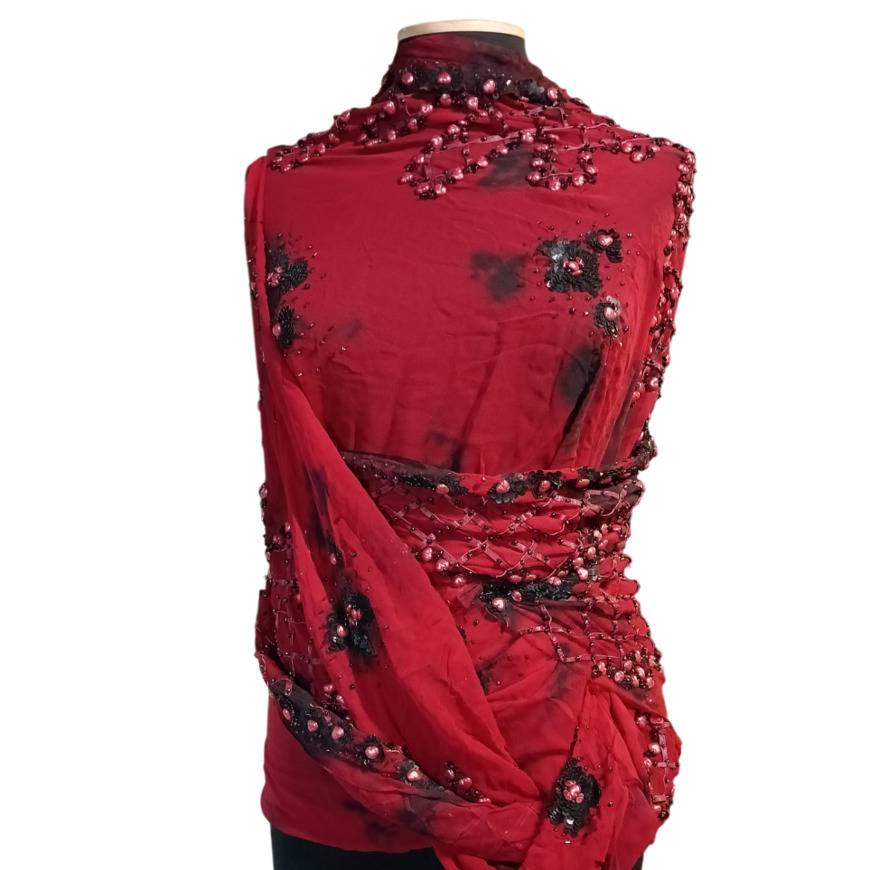 Maglia Asimmetrica in tessuto Chiffon con ricamo